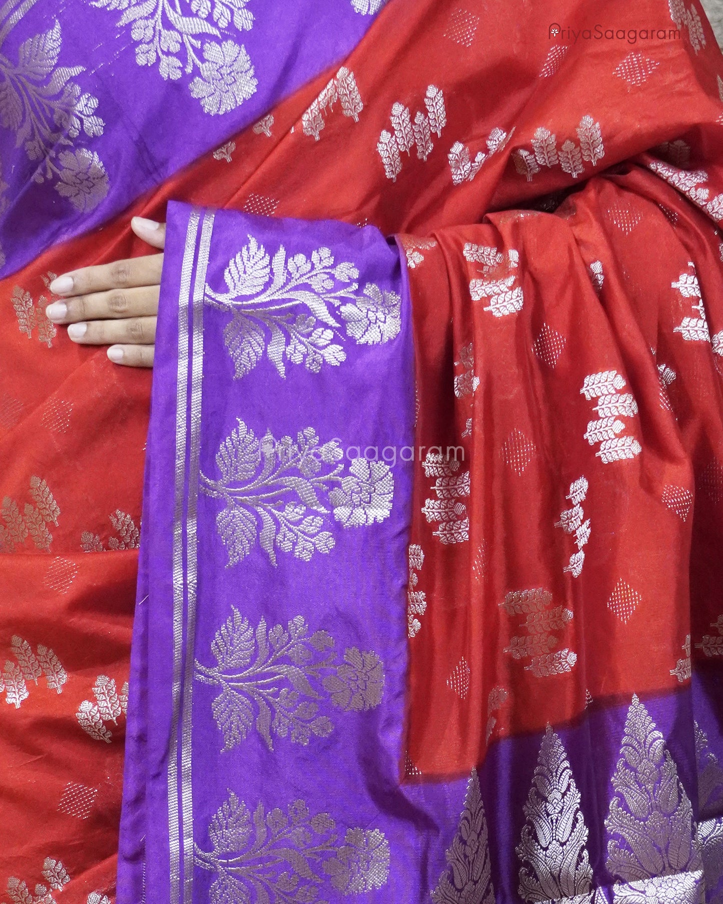 Red Purple Contrast Tussar - PC3260