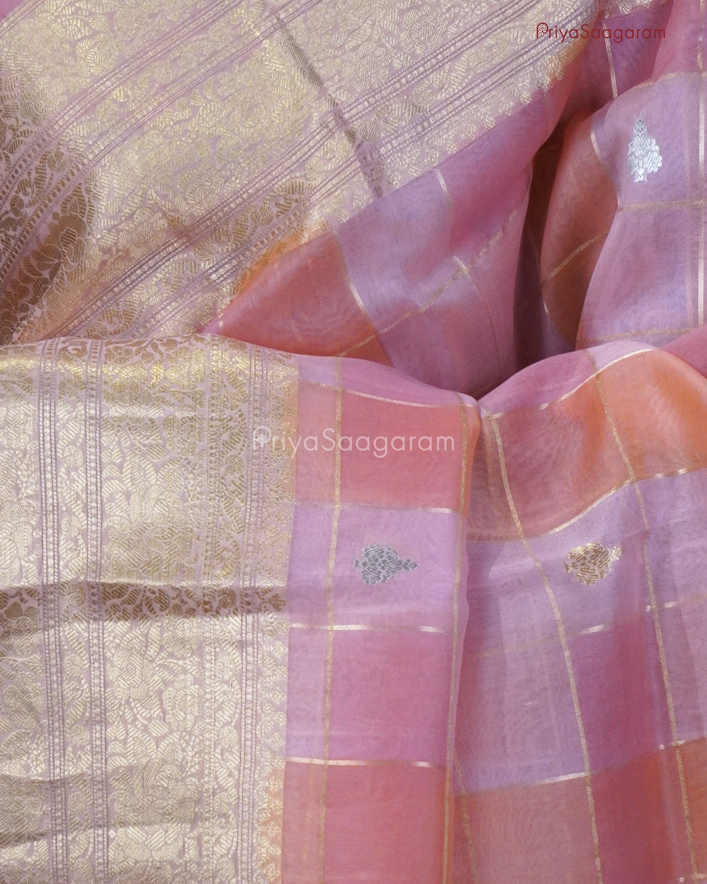 Rose Pink Checked Kora Organza - PC3216