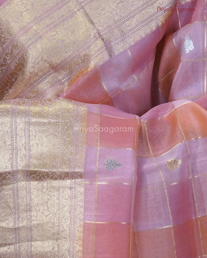 Rose Pink Checked Kora Organza - PC3216