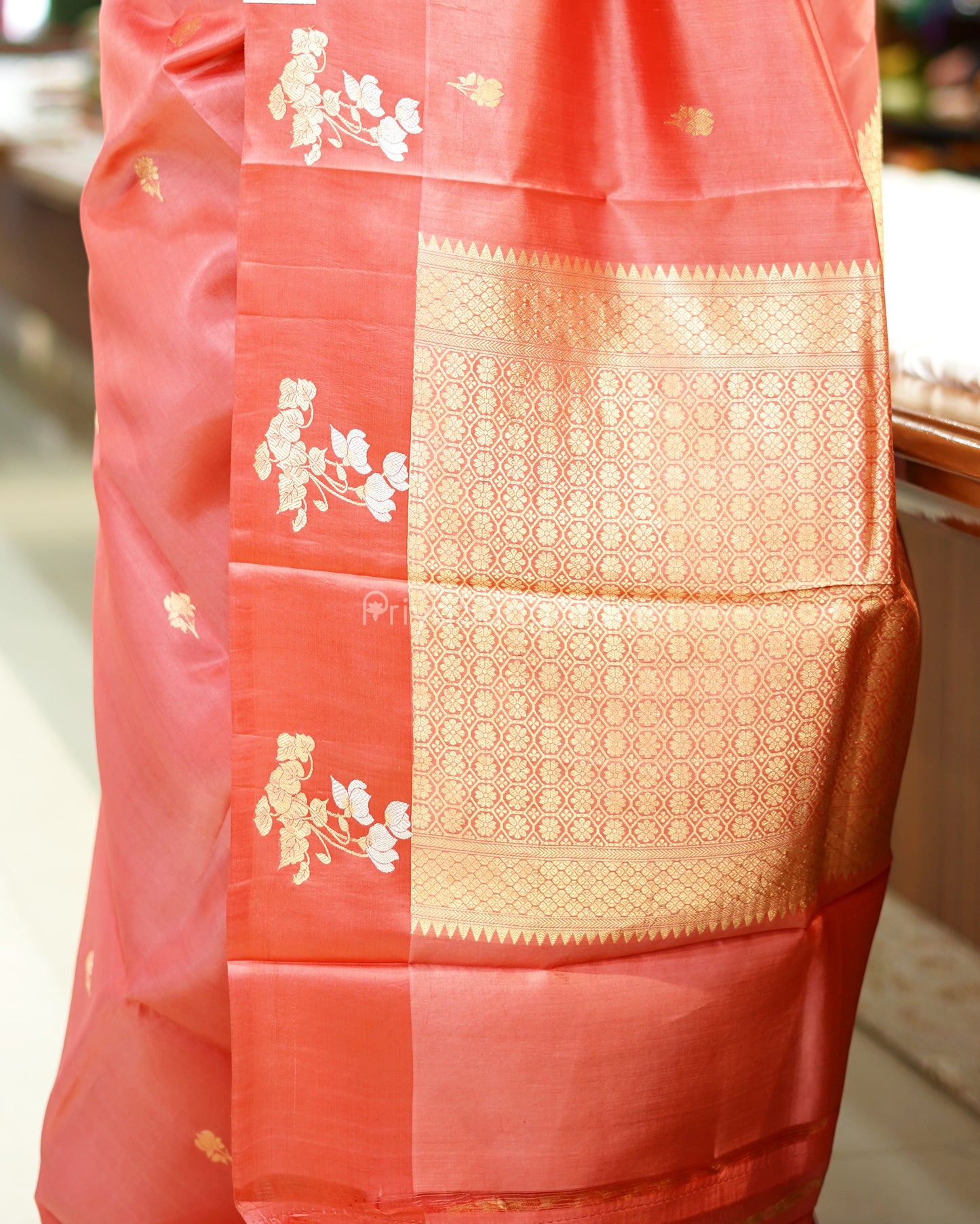 Romance Pink Satin Border Raw Mango Silk - PD724