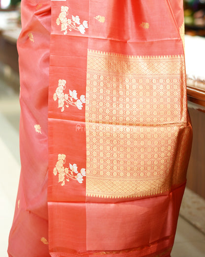 Romance Pink Satin Border Raw Mango Silk - PD724