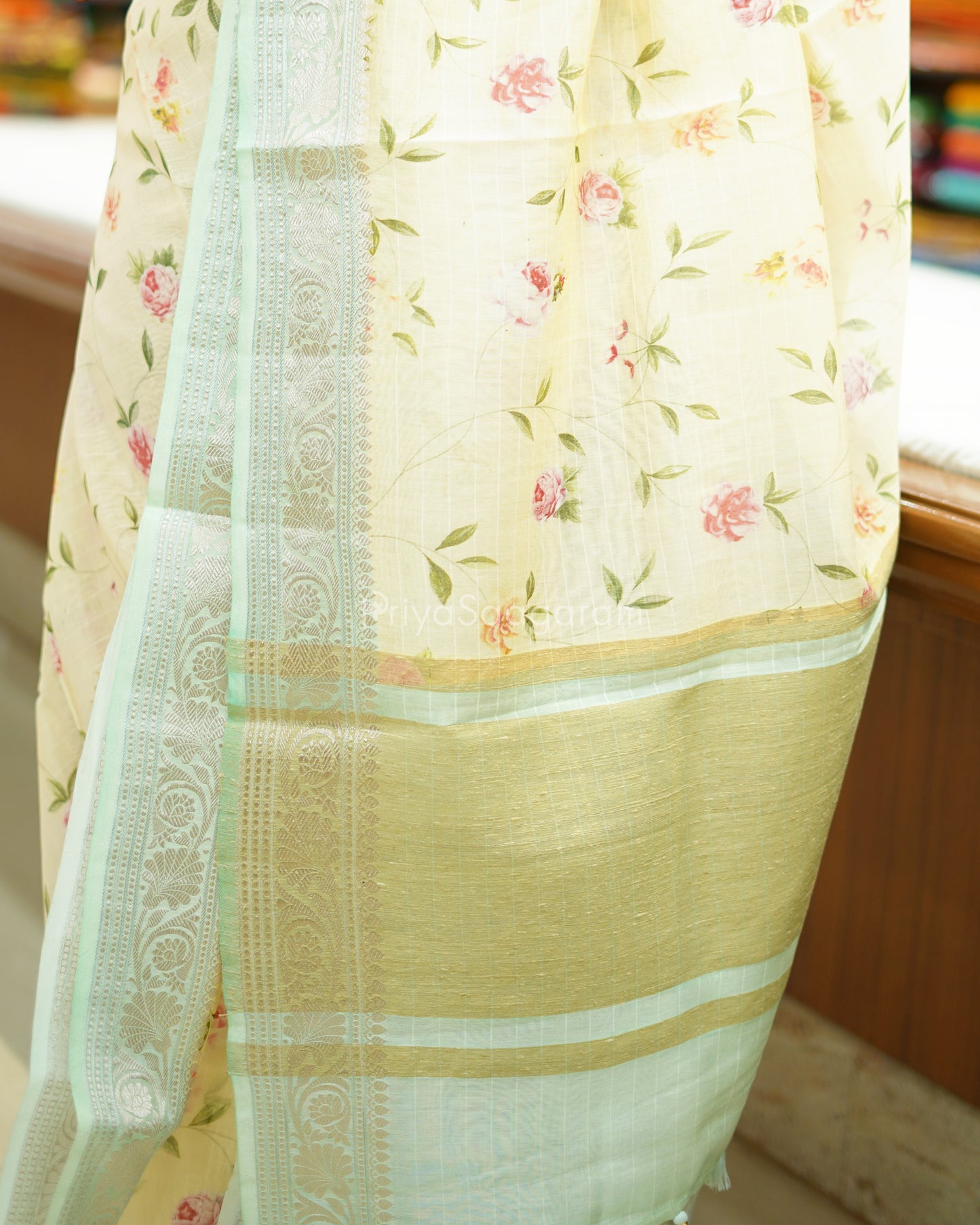 Creamy Yellow Floral Silk Cotton - PD864