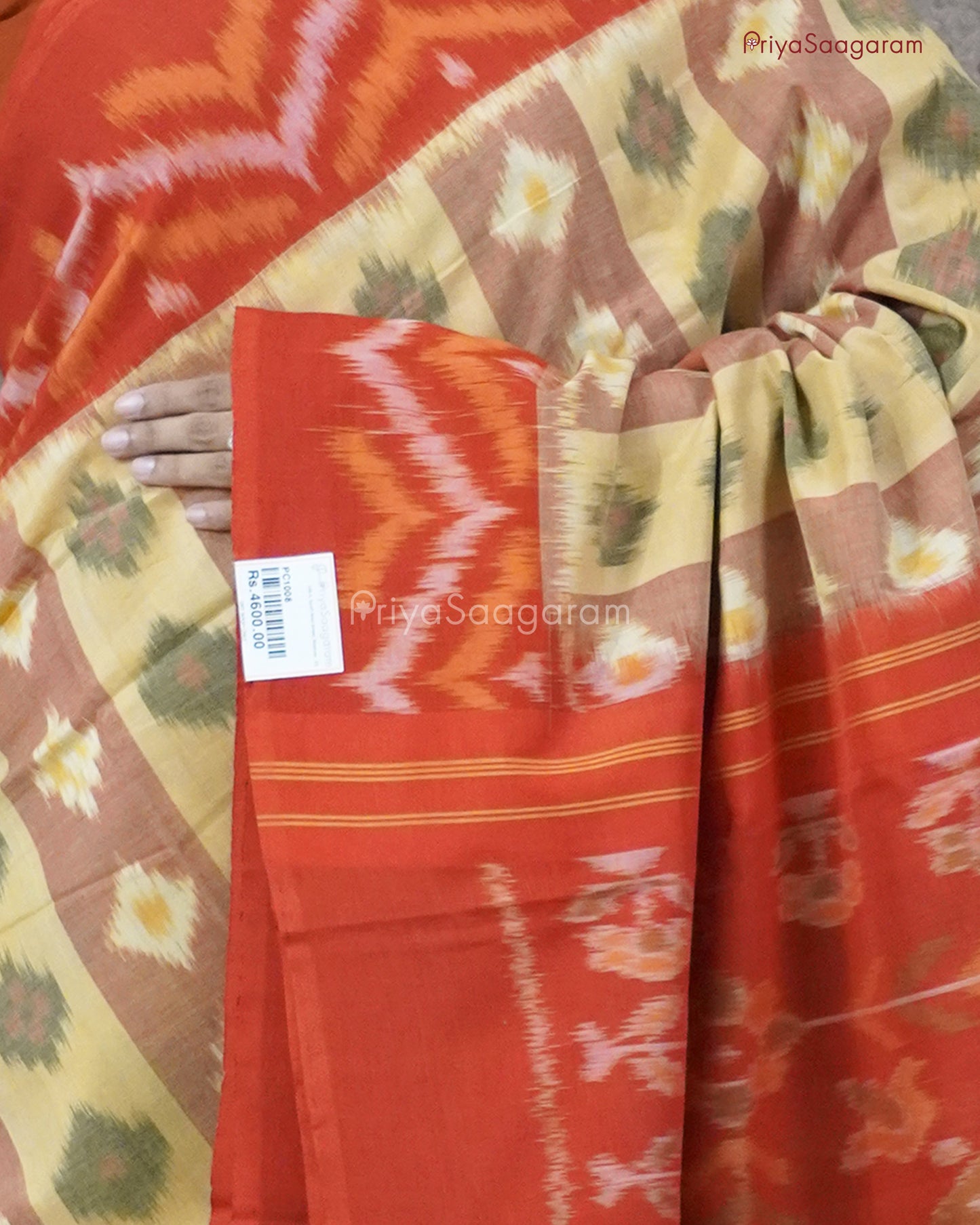 Mustard Red Ikkat Cotton - PC1008