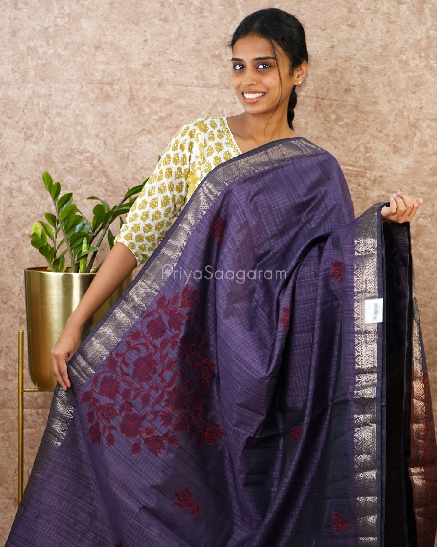 Purple Applique Tussar - PD2721