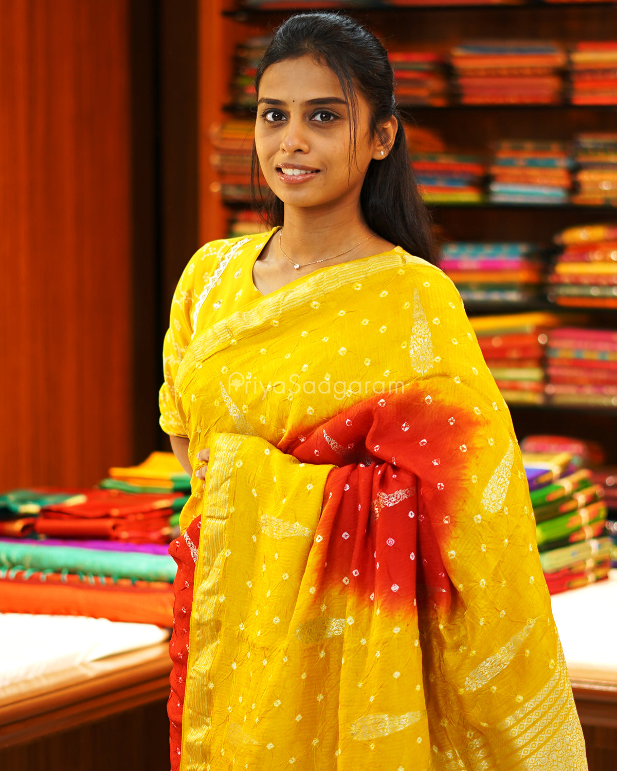 Yellow Red Banaras Bandhani - PE2768