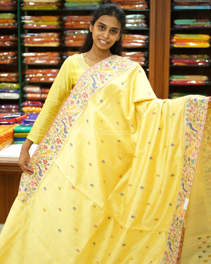Pastel Yellow Embroidery Tussar - PD3865