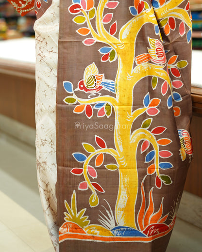 Marble Finish Handpainted Murshidabad Tussar - PD599