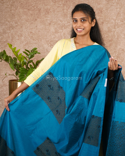 Peacock Blue Embroidery Tussar - PD5851