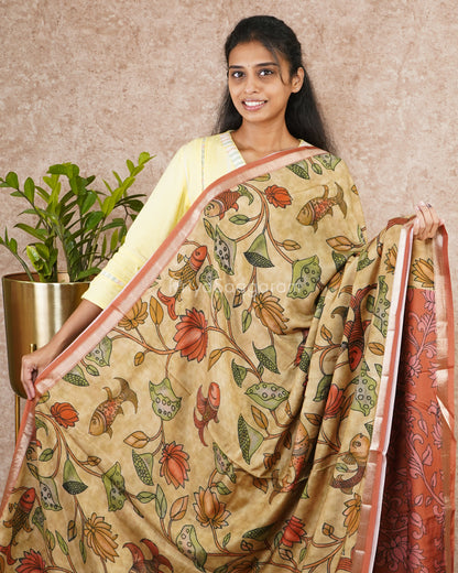 Mustard Kalamkari Crepe Silk - PD5919