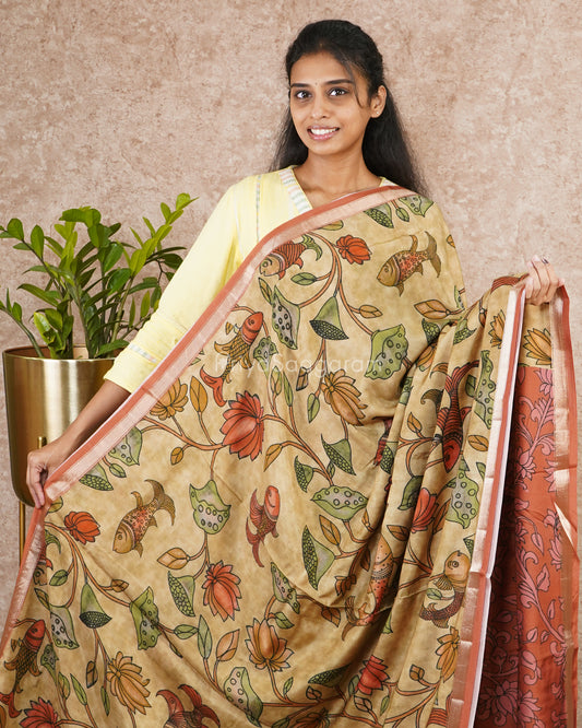 Mustard Kalamkari Crepe Silk - PD5919