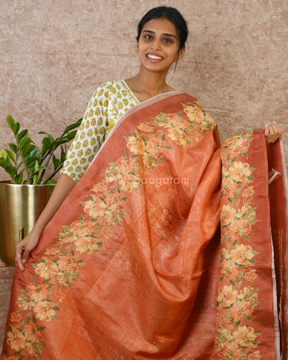 Warm Peach Embroidery Crush Tissue - PD686