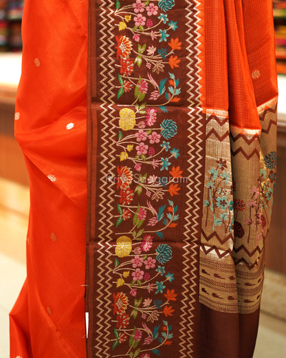 Rust Orange Zari Silk Kota - PE892