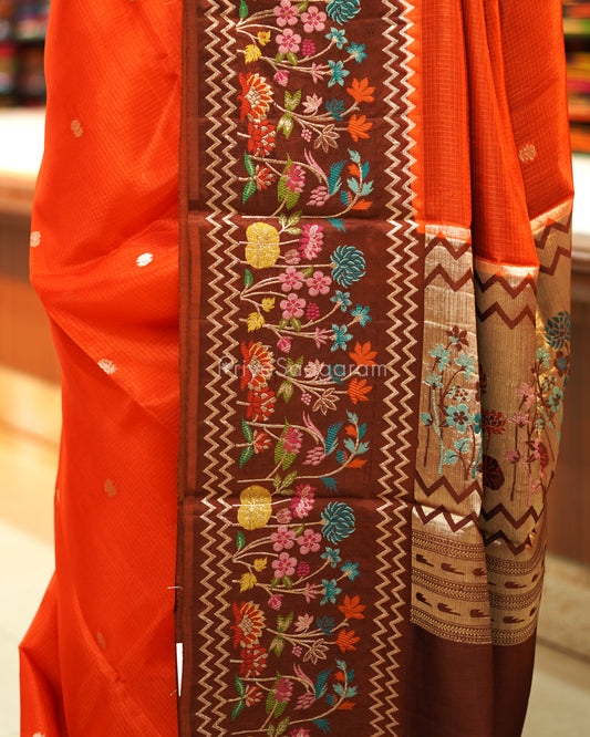 Rust Orange Zari Silk Kota - PE892