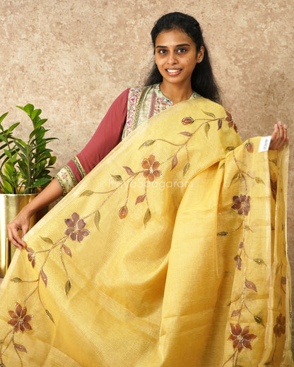 Yellow Embroidery Tissue Silk - PD4683