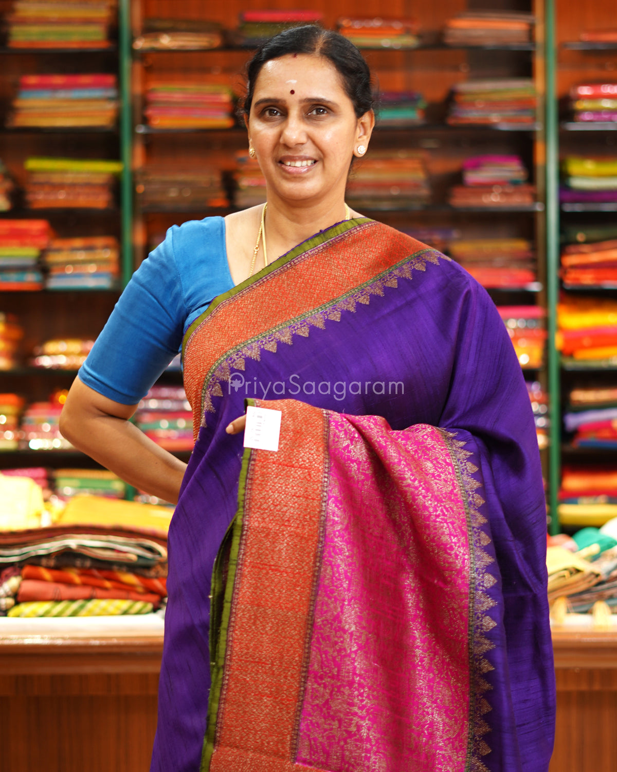 Violet Multi Colour Border Matka Silk - PE5804