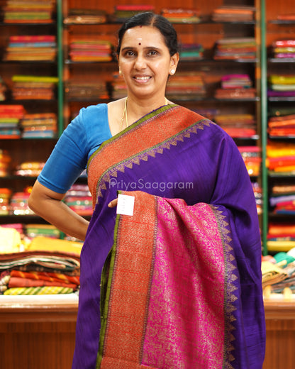 Violet Multi Colour Border Matka Silk - PE5804