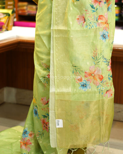 Bright Green Embroidery Silk Kota - PD669