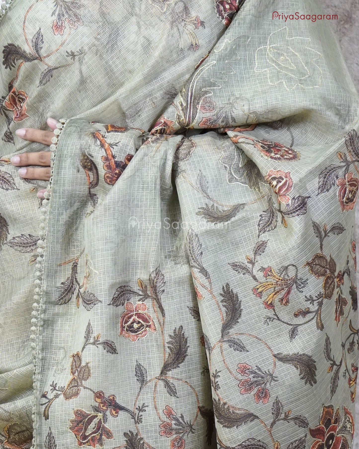 Green Floral Aari Kota - PC3298