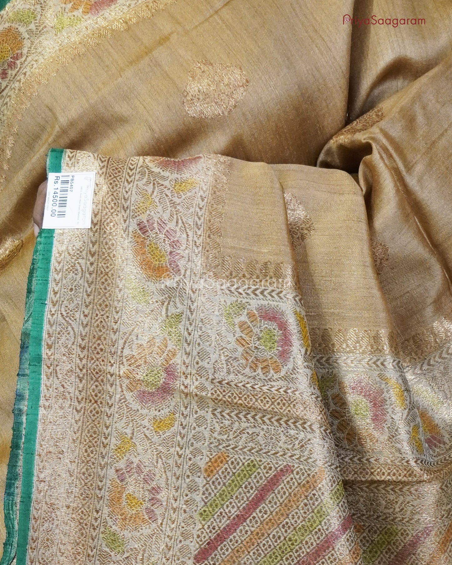 Mustard Green Painted Matka Silk - PB5407