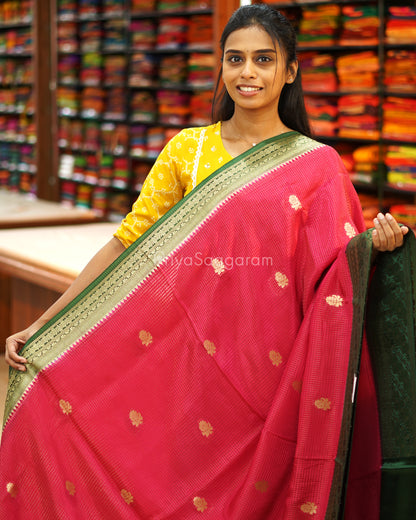 Pink Green Zari Chiniya Silk - PE772