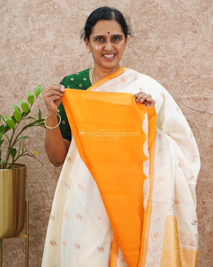 Cream Orange Minakari Chinya Silk - PD4637