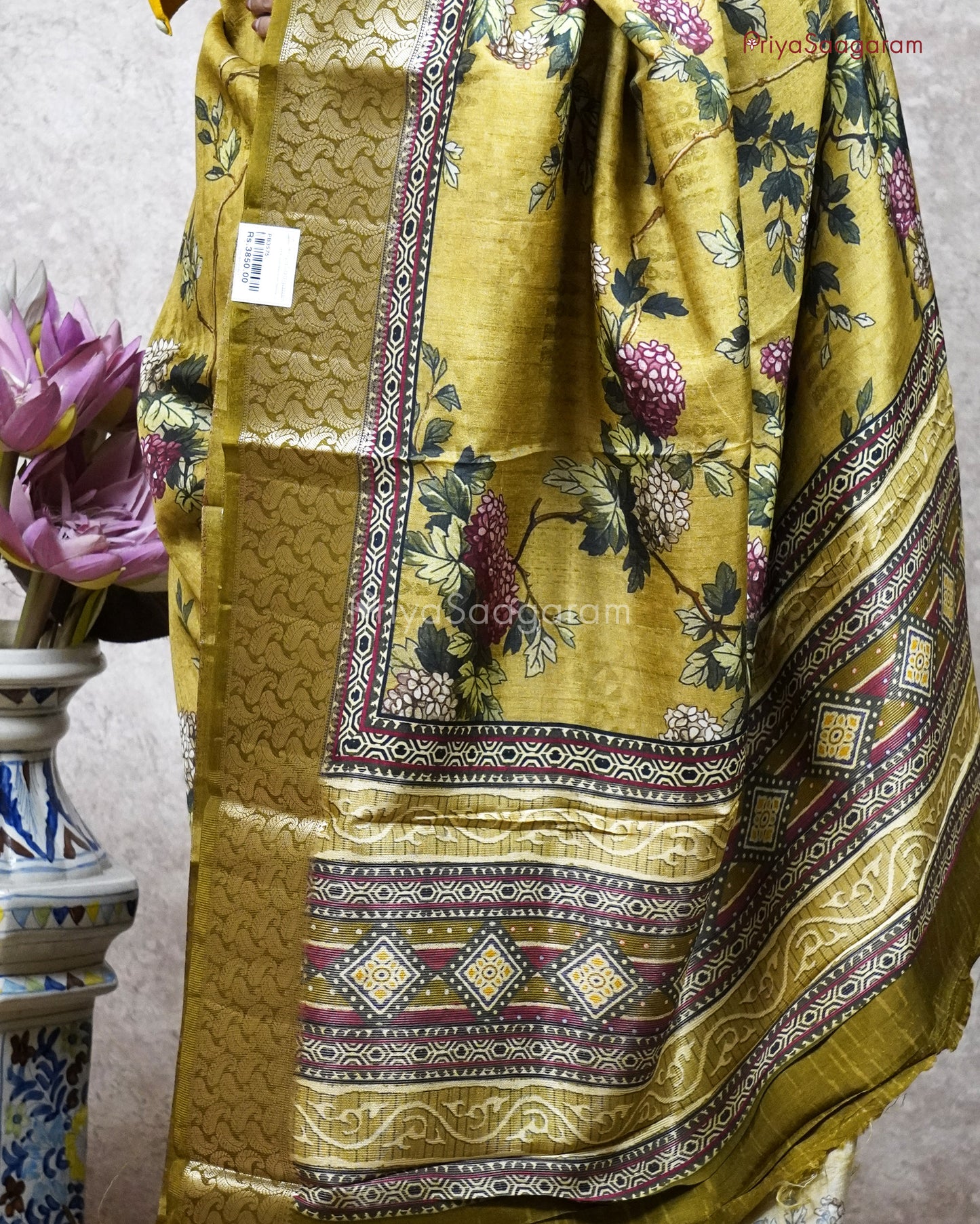 Green Floral Chiniya Silk - PB3575