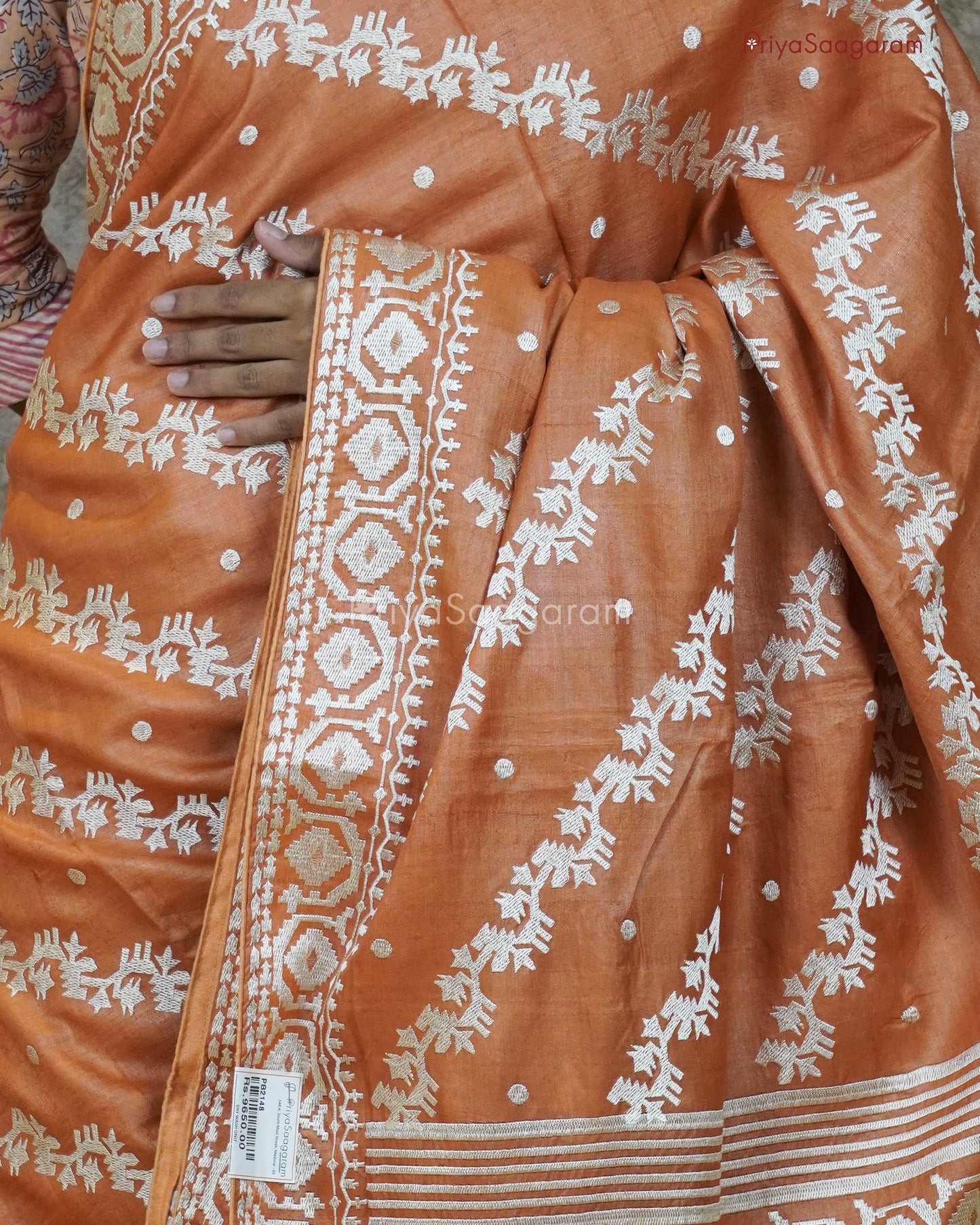 Warm Orange Embroidery Tussar - PB2148