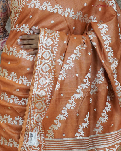 Warm Orange Embroidery Tussar - PB2148