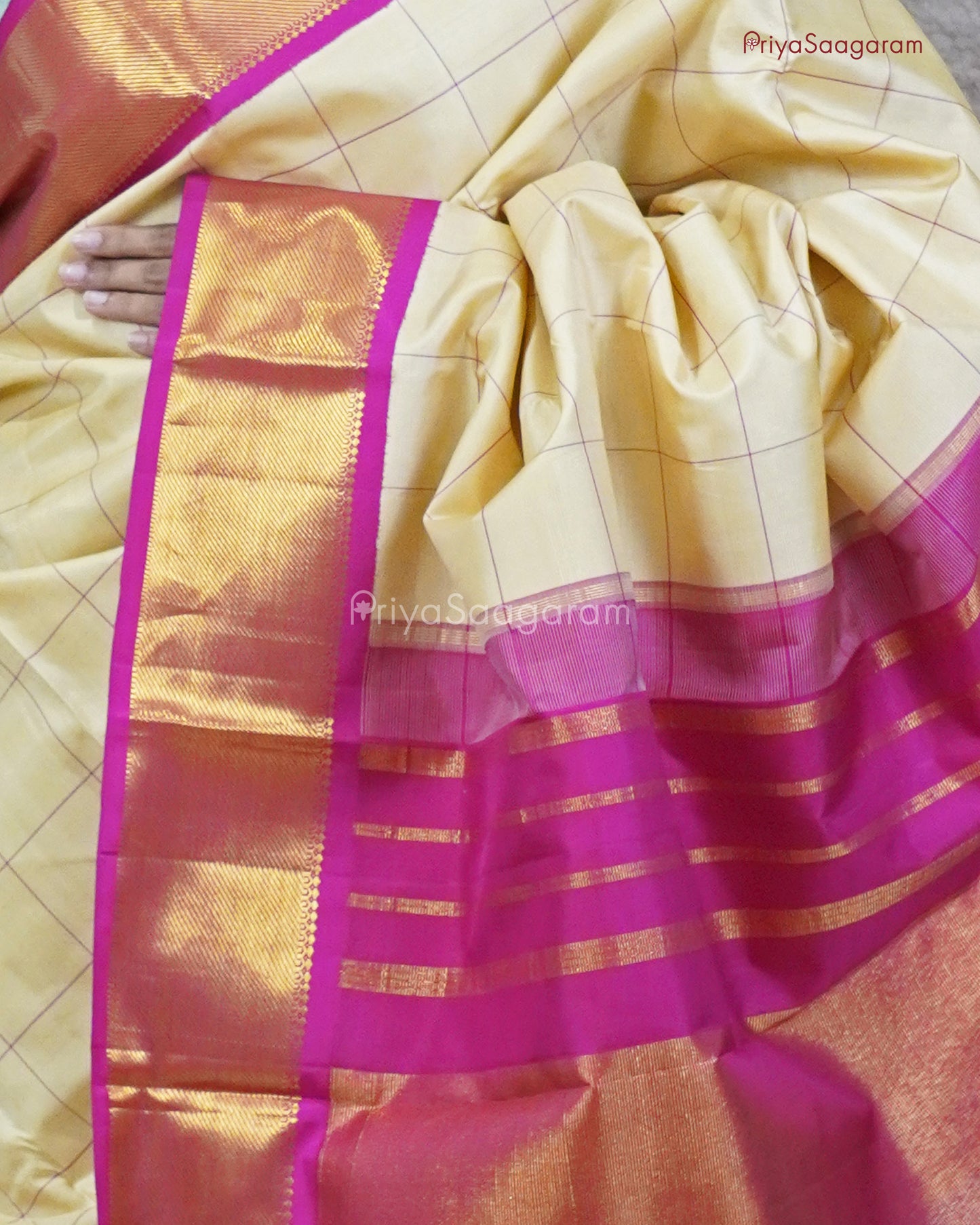 Cream Pink Kattam Kanchipuram - M14208