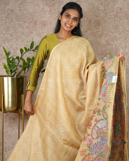 Mustard Bandhani Kota Tussar - PD3848
