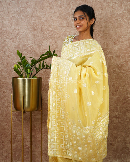 Classic Yellow Embroidery Tissue Silk - PD3709