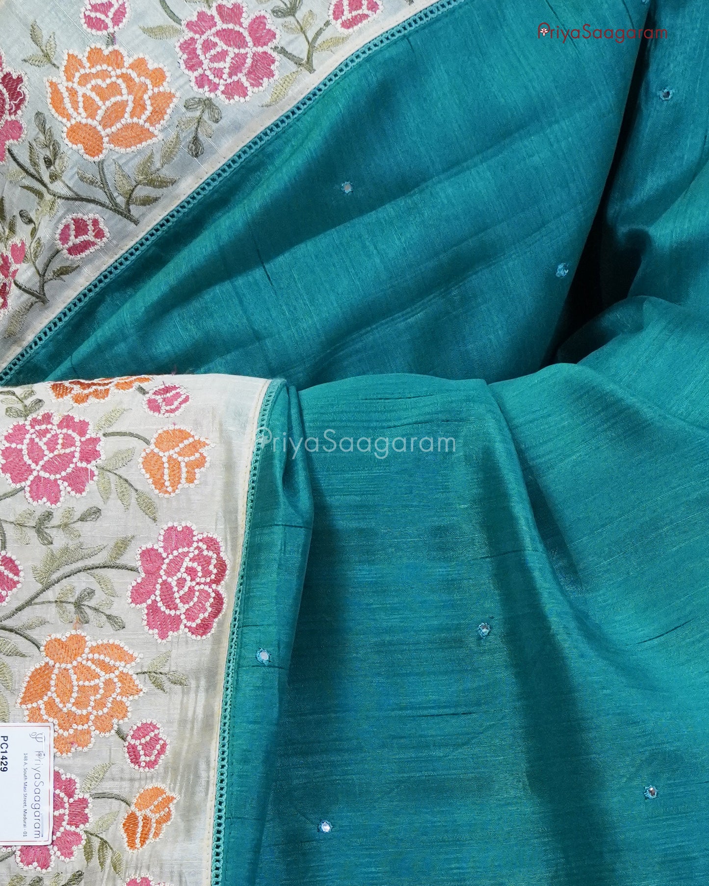 Pine Green Embroidery Tussar - PC1429