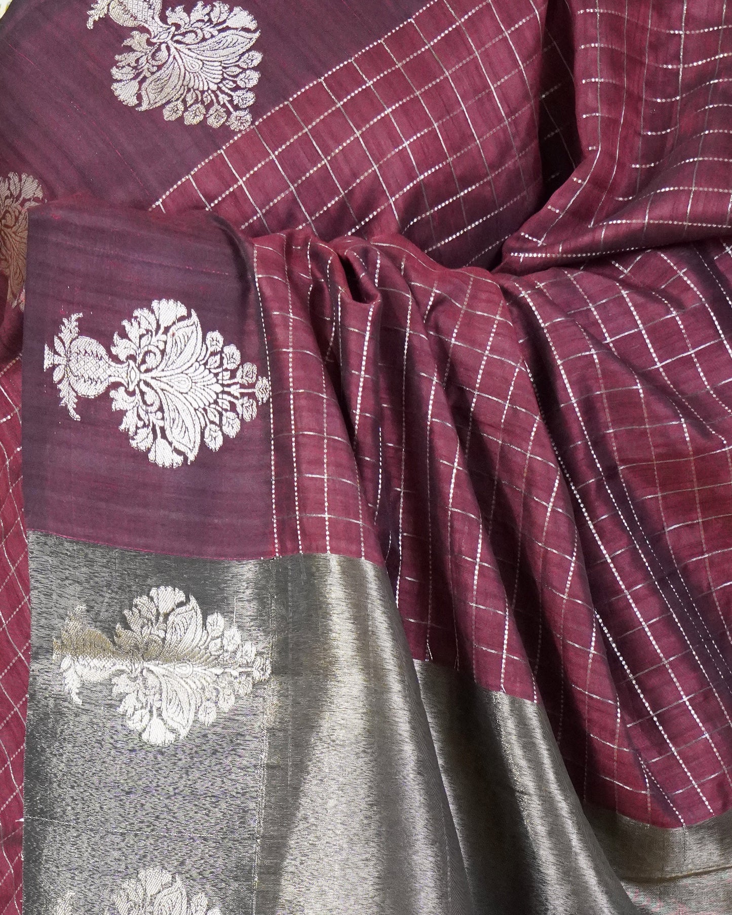 Wine Red Zari Tussar - PC3276