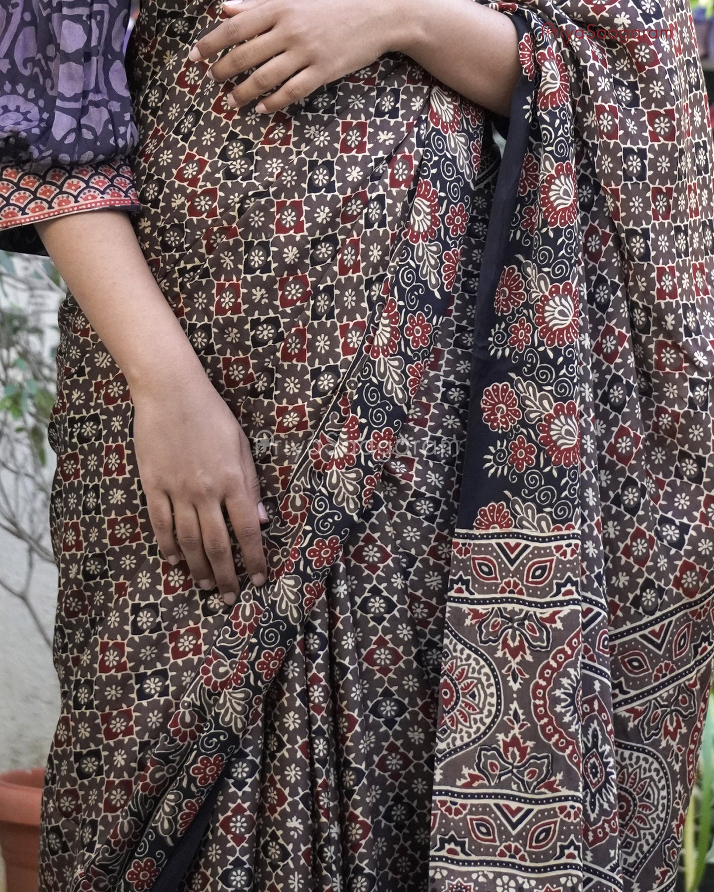 Black Ajrak Modal Tussar - PB3701