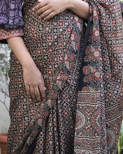 Black Ajrak Modal Tussar - PB3701