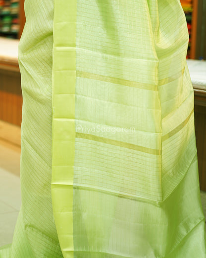 Green Satin Border Checked Tussar - PE2784