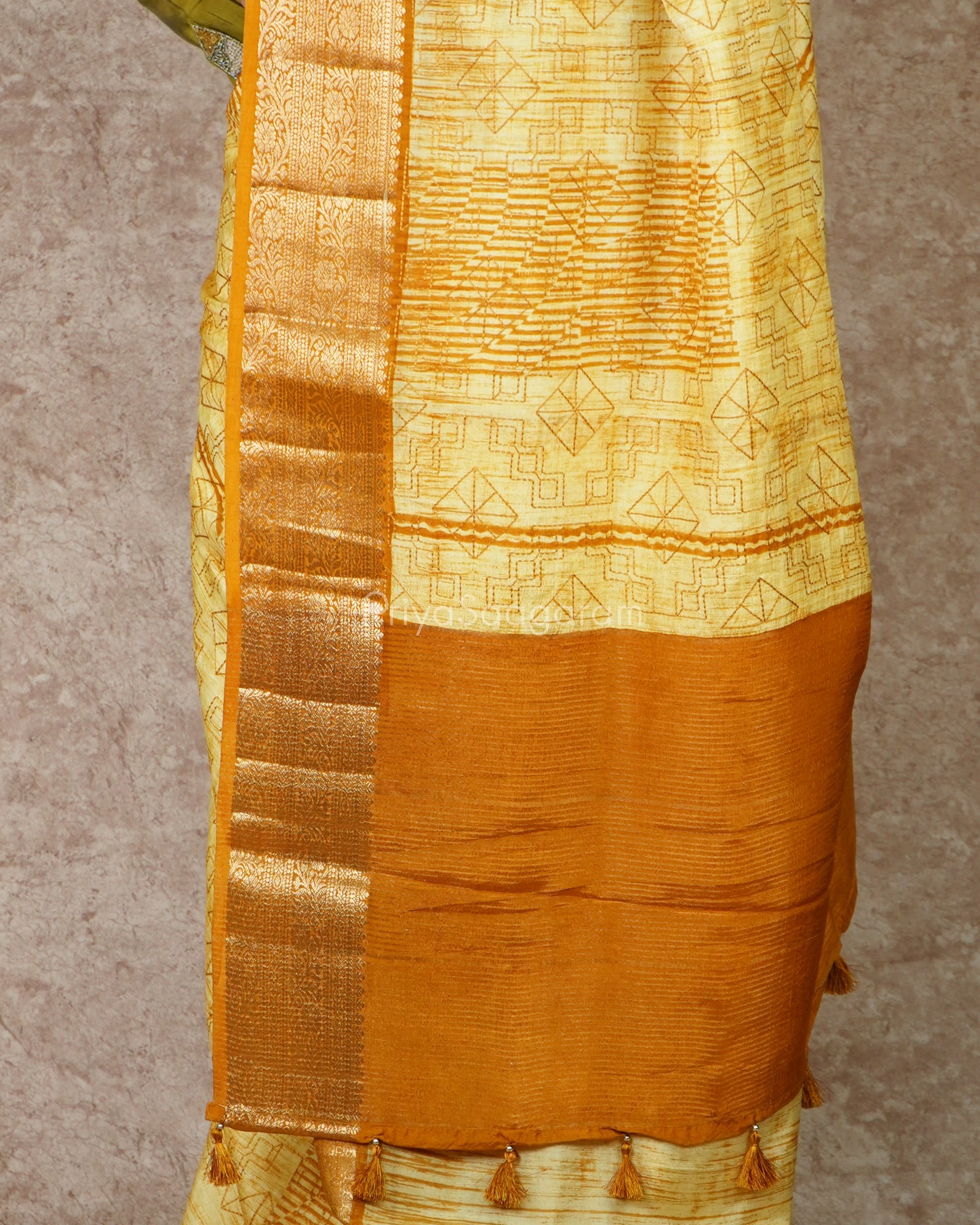 Yellow Embroidery Dola Tussar - PD3155