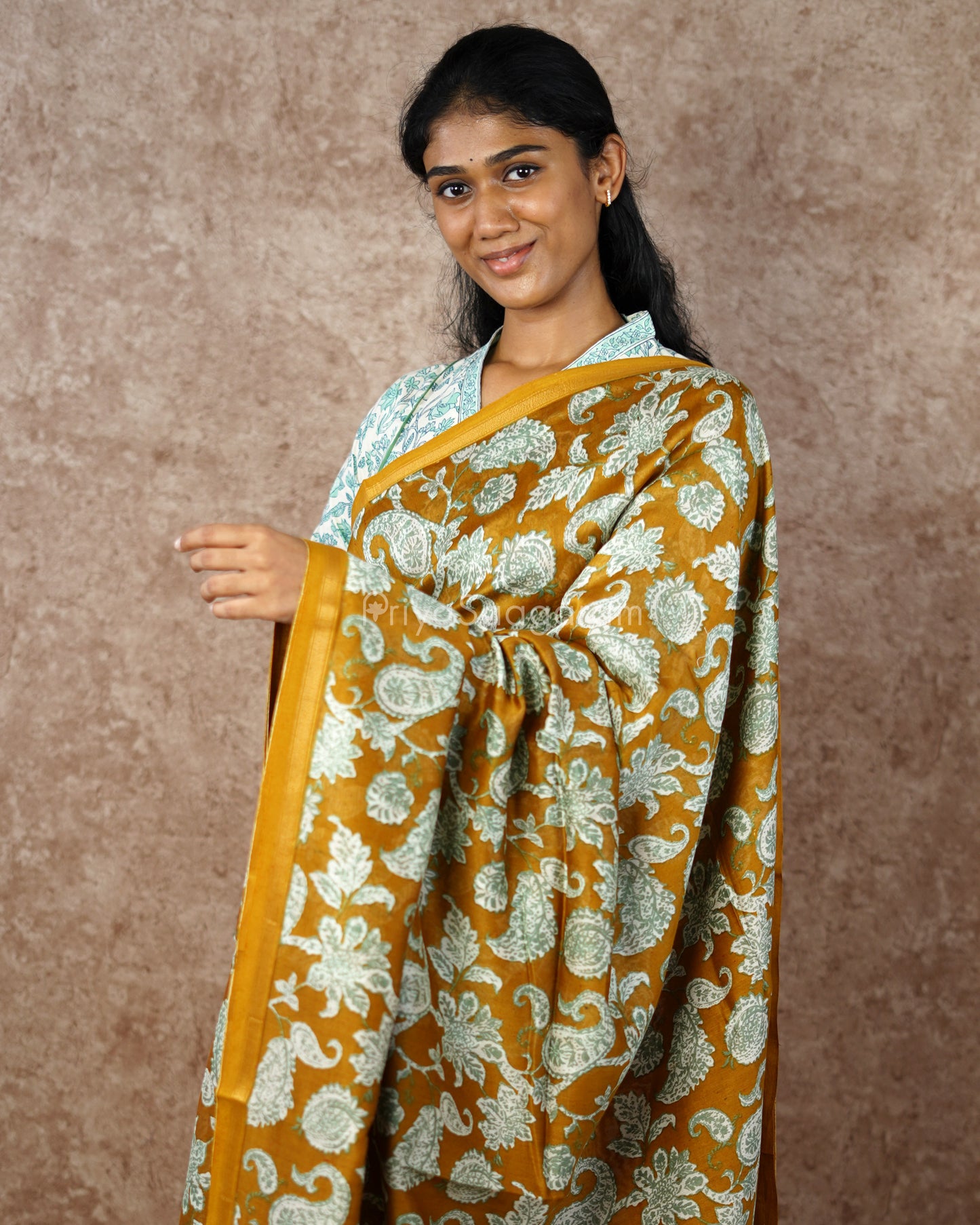 Kalamkari Printed Mustard Chanderi - PD574