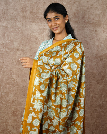 Kalamkari Printed Mustard Chanderi - PD574