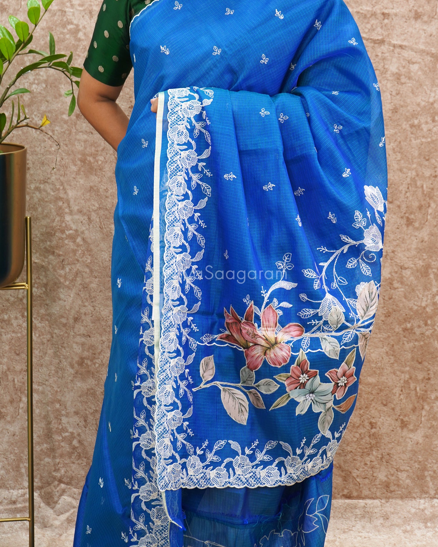 Cobalt Blue Embroidery Silk Kota - PD5512