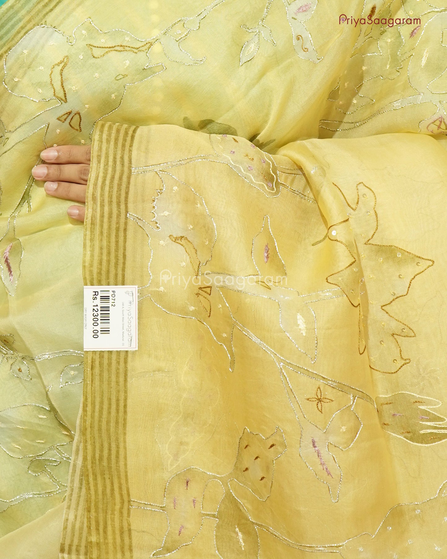 Vintage Yellow Floral Organza - PD712