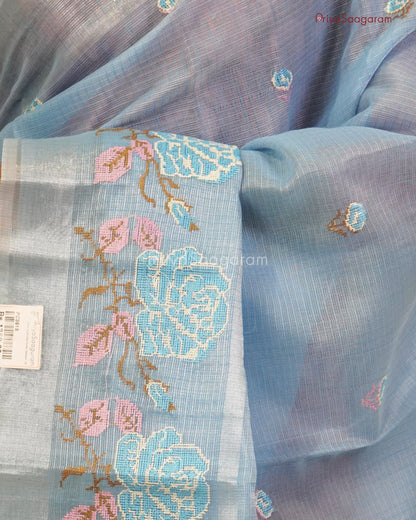 Soft Blue Embroidery Kota Cotton  - PC3618