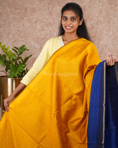 Bright Yellow Blue Dupion Tussar - PD5572
