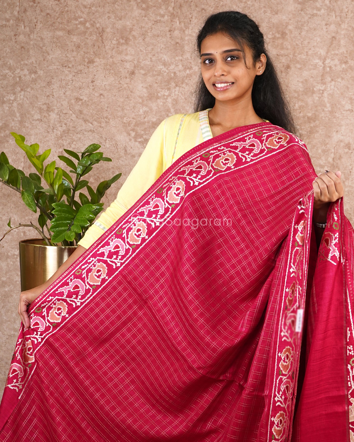 Rouge Pink Kutch Work Tussar - PD5487