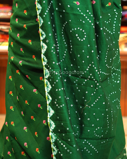 Green Embroidery Bandhani Raw Mango Silk - PE6489