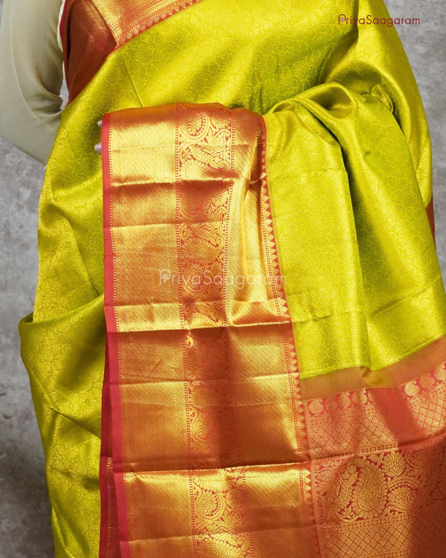 Bright Green Red Kanchipuram - K2299