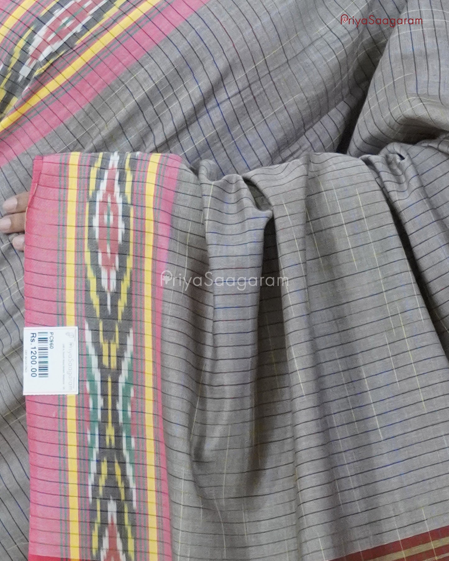 Grey Pink Ikkat Cotton - PC960