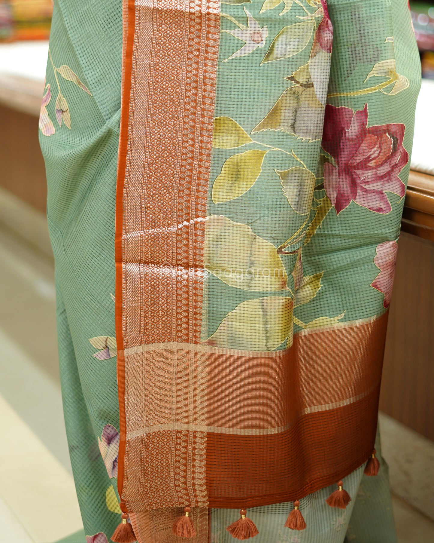 Fern Green Floral Supernet Silk Cotton - PD881
