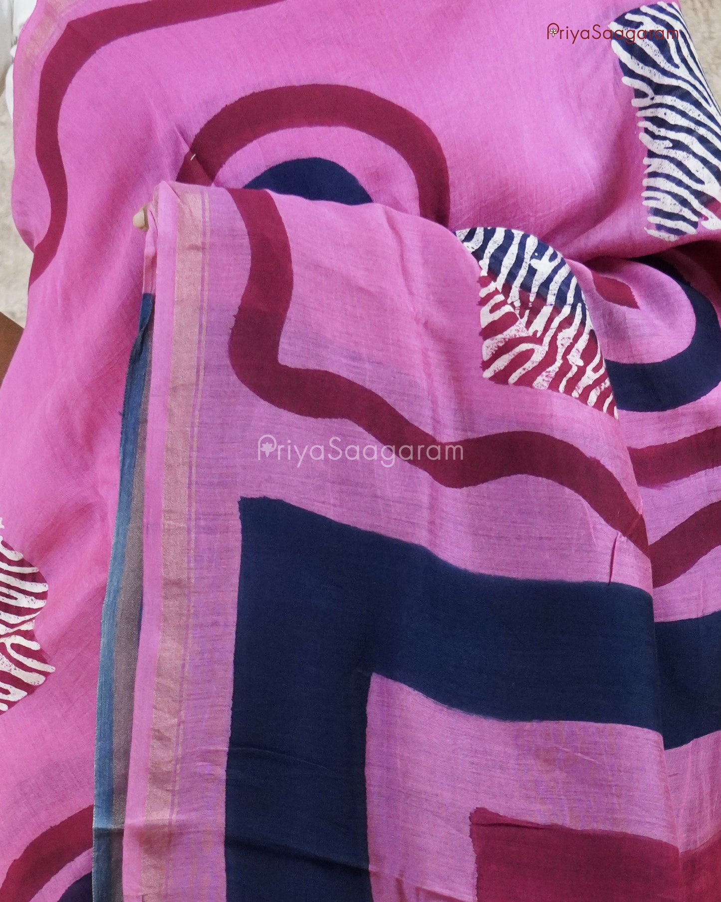 Deep Pink Painted Chanderi - PC1810