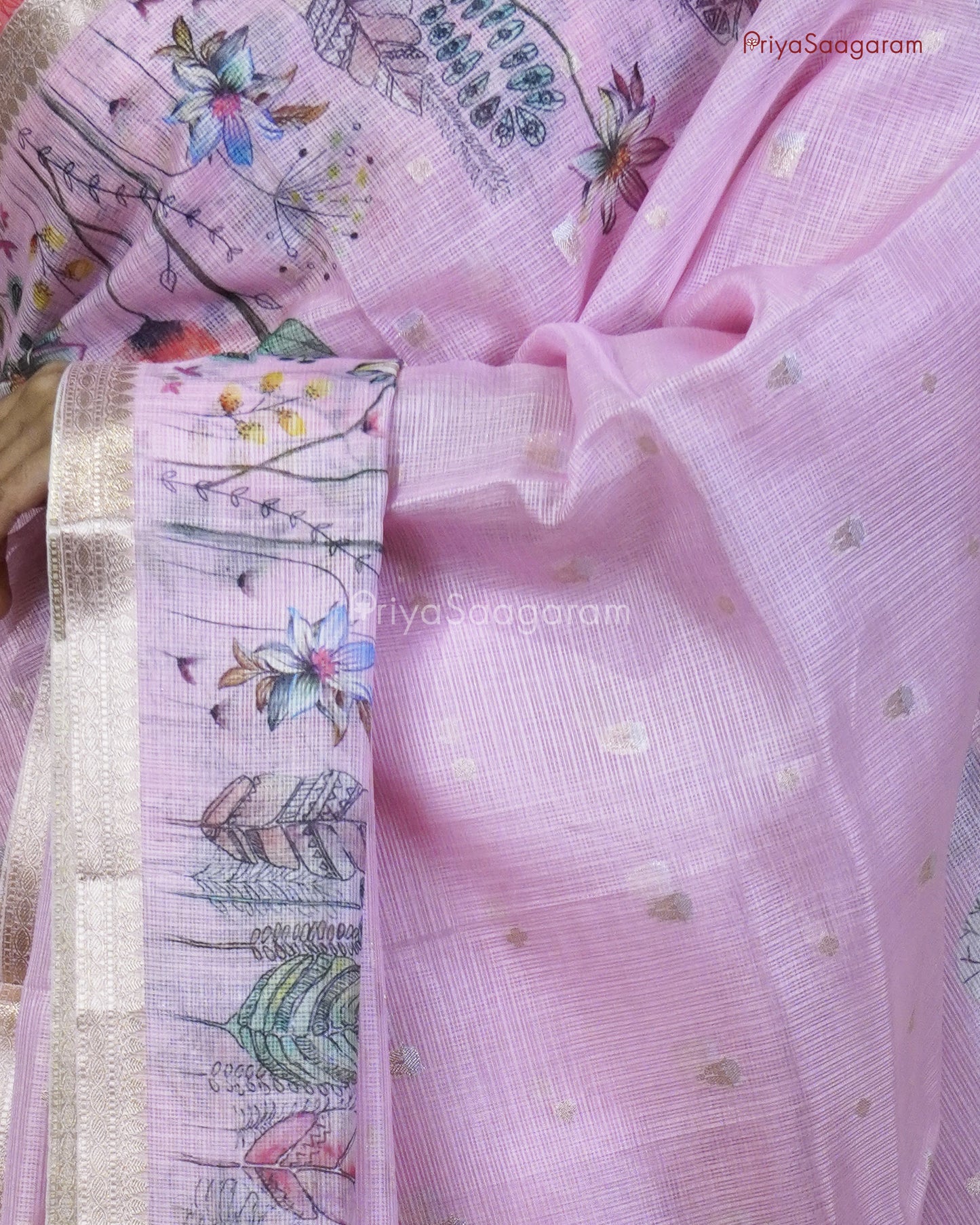 Pink Floral Zari Kota - PC3552
